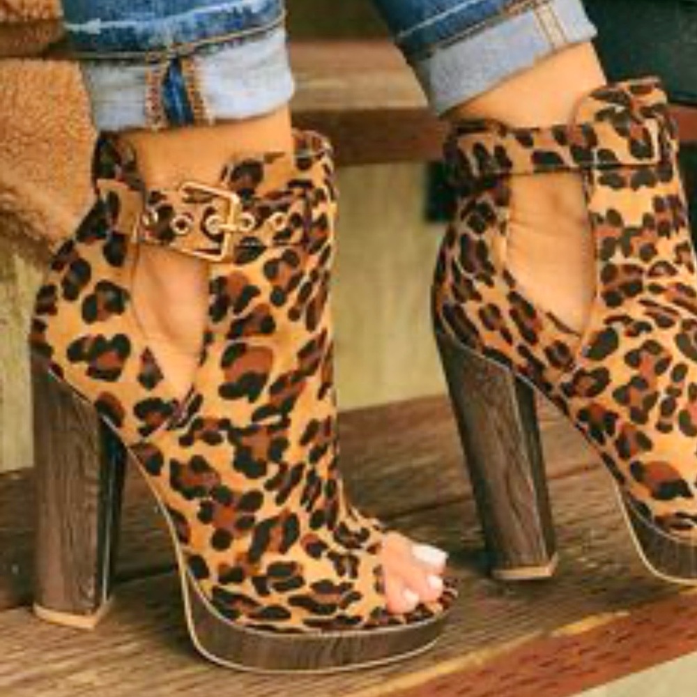 Jolimall Brown Leopard Print Open Toe High Heel Sandals Women’s Size 8 NWOT
